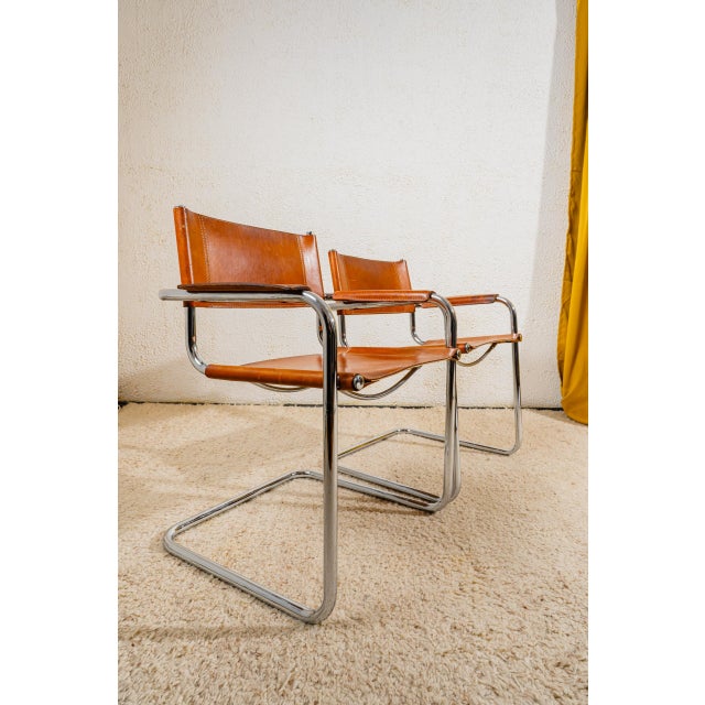 Mid-Century Modern Chairs in Cognac Brown Leather, 1970s, Set of 2 For Sale - Image 4 of 12