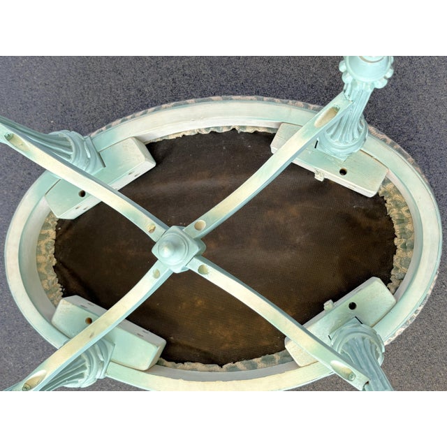 Vintage Vanity With Coordinating Stool Painted in an Ethereal Blue With New Upholstery For Sale - Image 12 of 18