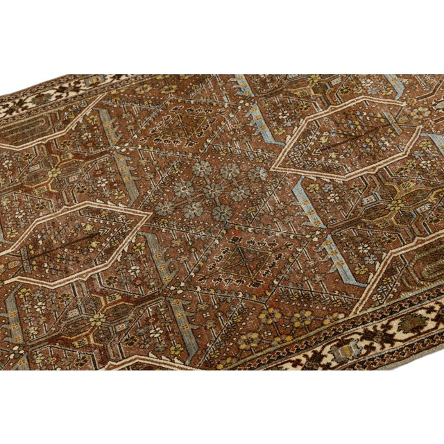 Antique Malayer Wool Rug | Distressed Muted Rust & Blue Oushak Style Area Rug For Sale - Image 4 of 9
