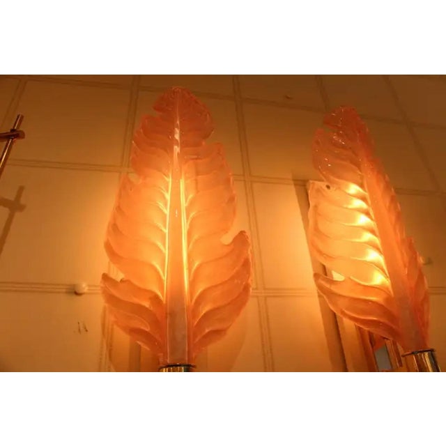 Leaf-Shaped Pink Murano Glass Wall Sconces in the style of Barovier, 2000s, Set of 2 For Sale - Image 6 of 18