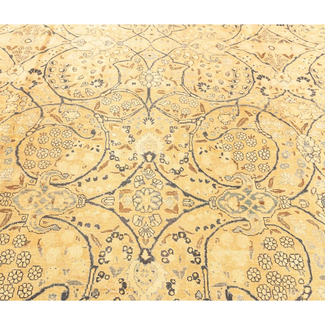 Textile Fine Antique Persian Meshad Botanic Yellow Hand Knotted Wool Rug For Sale - Image 7 of 9