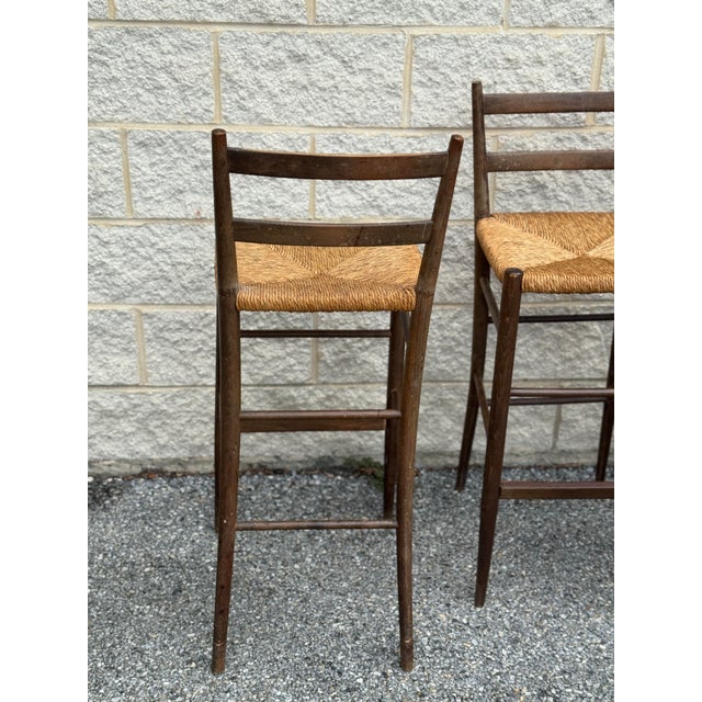Late 20th Century Set of Four Vintage Rush Seat Ladderback Bar Stools For Sale - Image 5 of 12