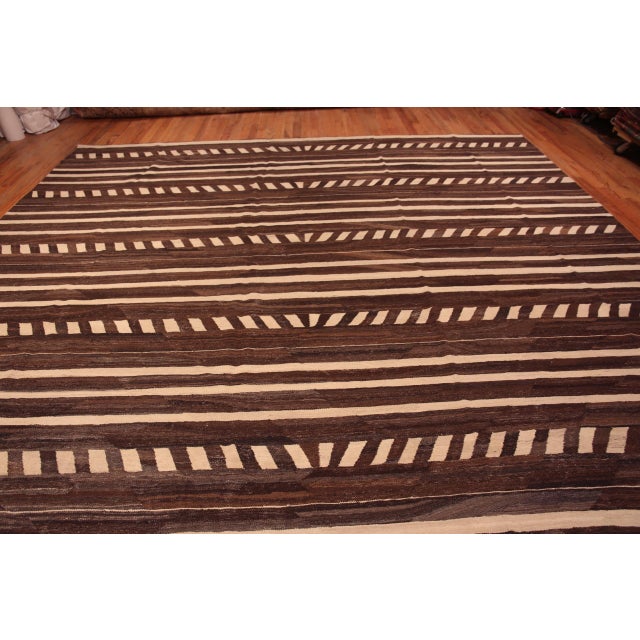 Brown Large Geometric Modern Contemporary Kilim Area Rug For Sale - Image 8 of 8