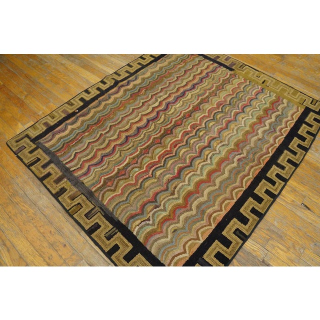 1890s Multicolor Geoemtric Antique American Hooked Rug 4'2"x4'10" Woven Wool Carpet For Sale - Image 4 of 12