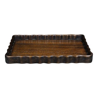 Huali Rosewood Rectangular Tray With Scalloped Edge For Sale