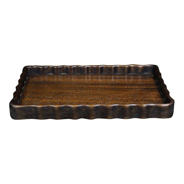 Huali Rosewood Rectangular Tray With Scalloped Edge For Sale