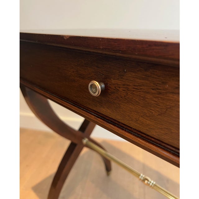Chocolate Neoclassical style wood and brass side or bedside table Attributed to Maison Jansen For Sale - Image 8 of 12
