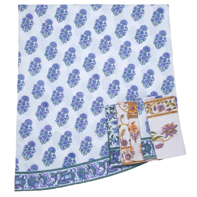 Riya Round Tablecloth, 90-inch - Lavender & Blue For Sale - Image 4 of 5