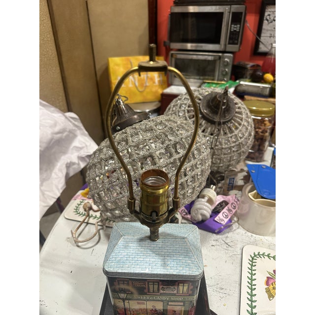 Blue Vintage Small Tin Candy Shop Table Lamp For Sale - Image 8 of 10