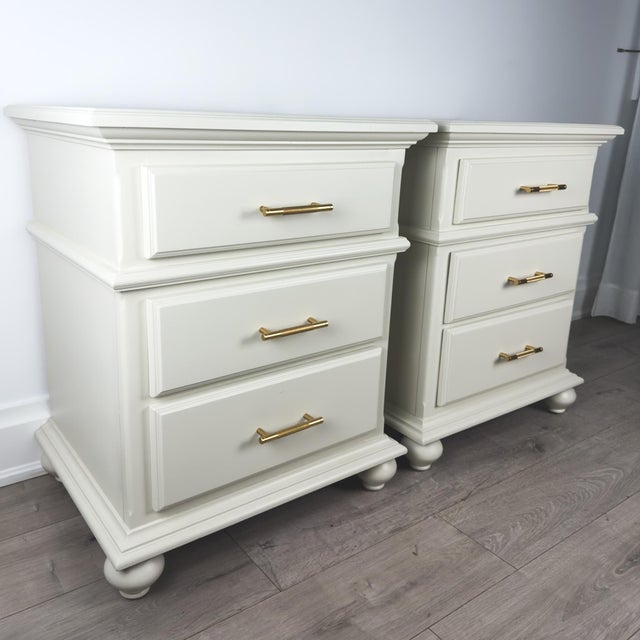 1980s Pair of Professionally Refinished Solid Pine Nightstands With Knurled Brass Hardware For Sale - Image 11 of 12