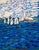 Hand-Painted Acrylic Impasto Seashore Painting With Sailboats and Black Beachgoers For Sale - Image 10 of 11
