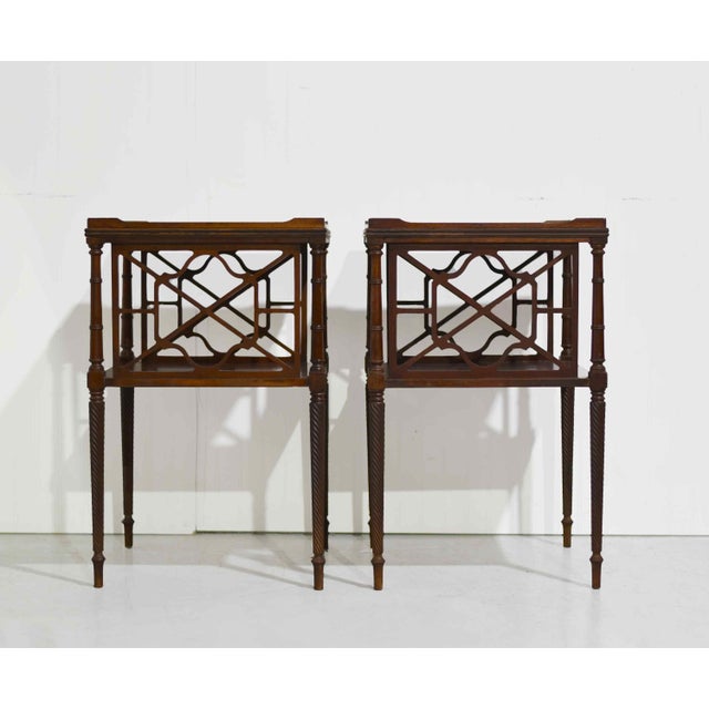 Mid Century Georgian Latticework Faux Bamboo Tray Tables - A Pair For Sale - Image 4 of 10