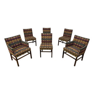 Vintage Dunbar Style Geometric Upholstered Dining Chairs - Set of 6 For Sale