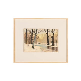 Winter Forest, Early 20th-Century, Oil on Plate, Framed For Sale