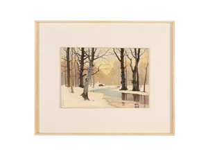 Winter Forest, Early 20th-Century, Oil on Plate, Framed