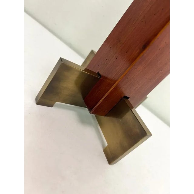 Brown Art Deco Style Teak and Brass Skyscraper Table Lamp, 1980s For Sale - Image 8 of 13