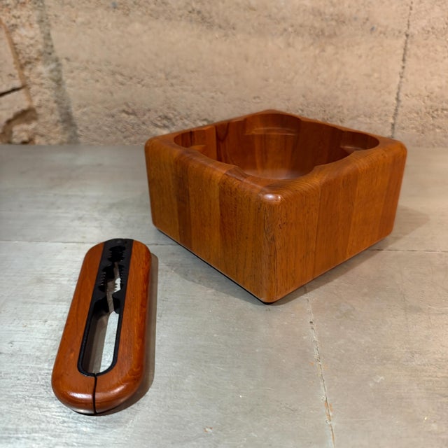 Richard Nissen Mid-Century Modern Staved Teak Nutcracker Nut Bowl Set Flemming Digsmed Nissen For Sale - Image 4 of 8