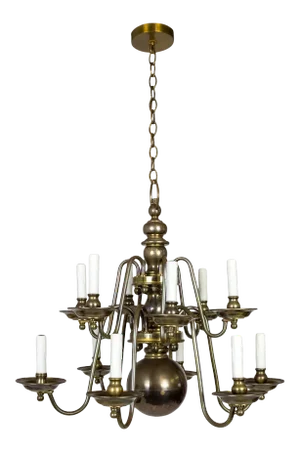 Dutch Baroque Style 2-Tier Aged Brass 12-Light Chandelier