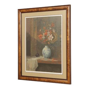"Fluer Tigre" Still Life Serigraph by Henri Plisson, Custom Framed