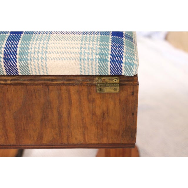 Vintage "Foot" Stool With Blue Plaid Top - Handmade Stool For Sale - Image 14 of 15