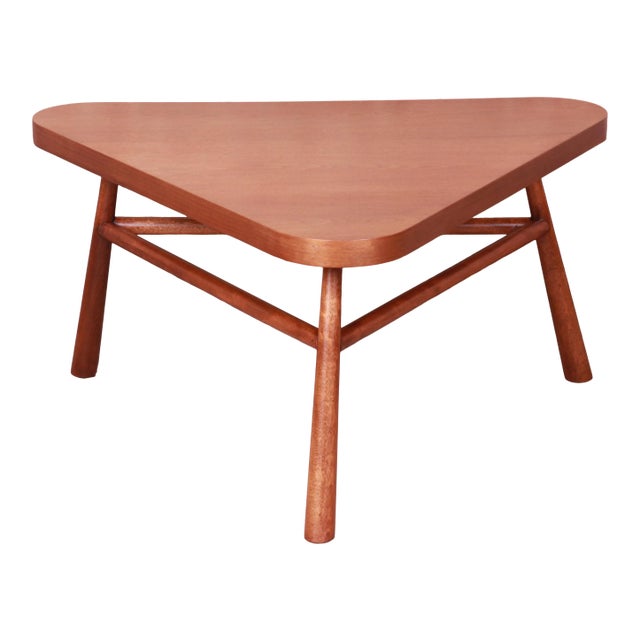 Robsjohn-Gibbings for Widdicomb Walnut Triangular Coffee Table, Newly Refinished For Sale