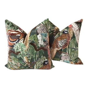 Mulberry for Lee Jofa Game Birds Velvet in Forest 22 Down-Filled Pillows- a Pair