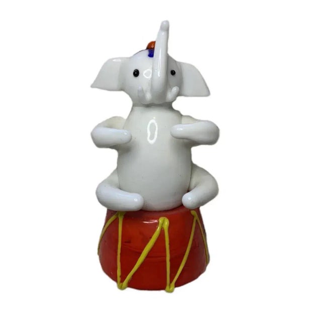 White Vintage Handmade Glass Circus Elephant Figurine For Sale - Image 8 of 8