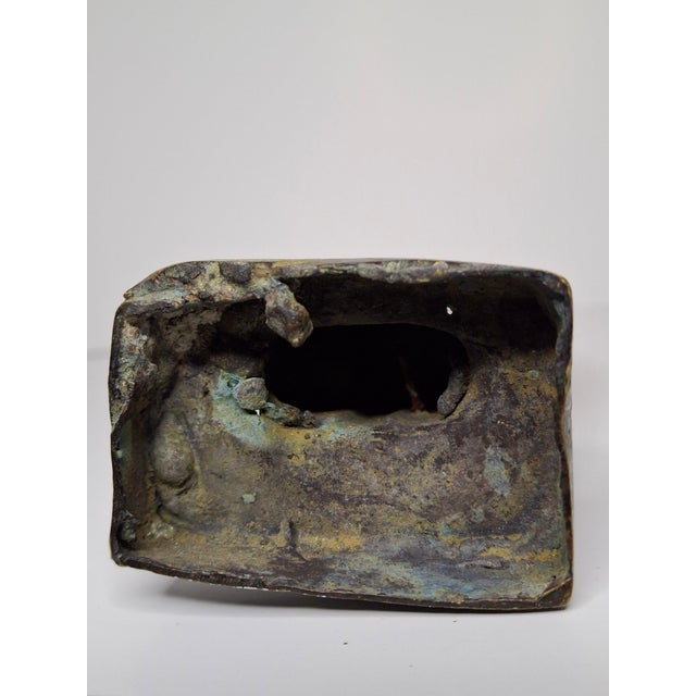 Vintage MCM Brutalist Verdigris Bronze Sculpture Hooded Cloaked Figure Monk 9" For Sale - Image 9 of 9