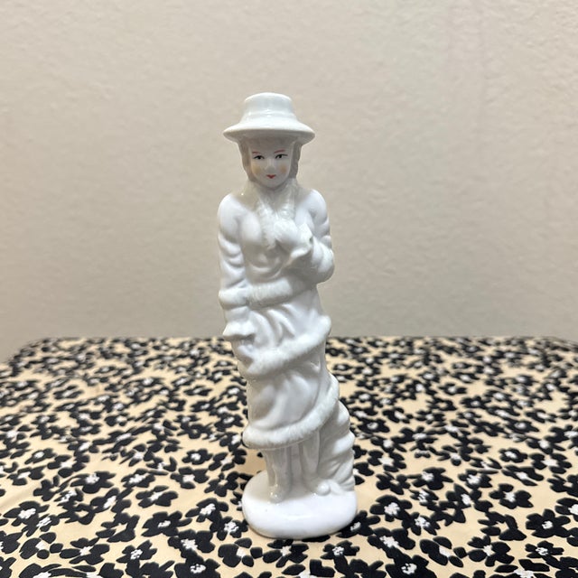 White Porcelain Flapper Women in Jacket Figurine For Sale - Image 8 of 8