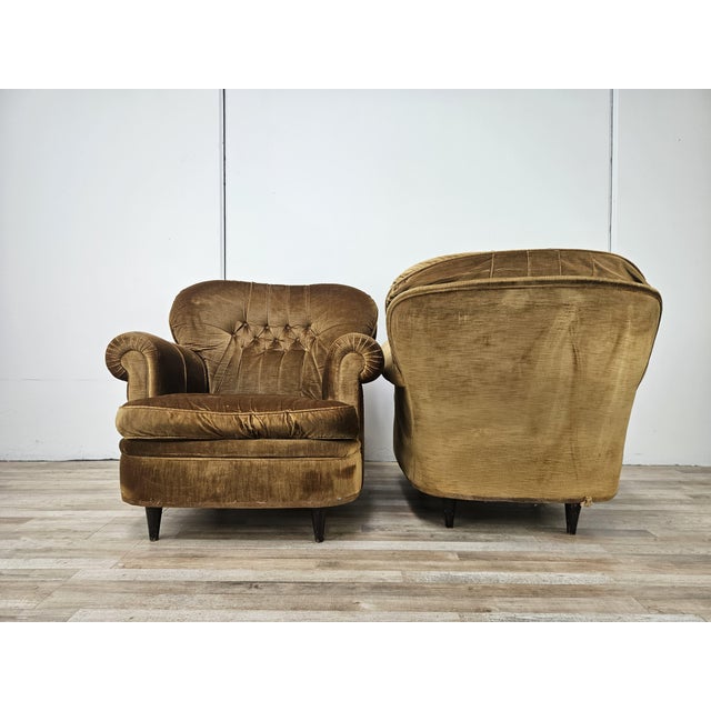Mid-Century Modern Vintage Velvet Armchairs, 1960s, Set of 2 For Sale - Image 3 of 17