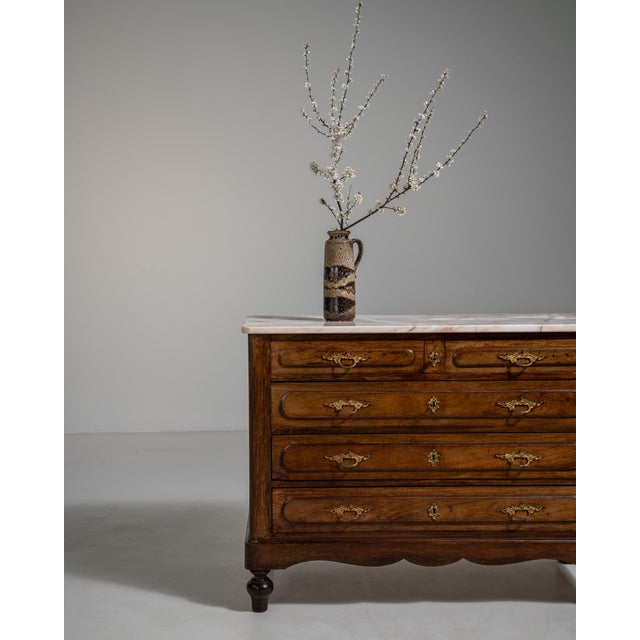 Wood French Oak Marble-Top Chest of Drawers, Antique, France, 19th Century For Sale - Image 7 of 17