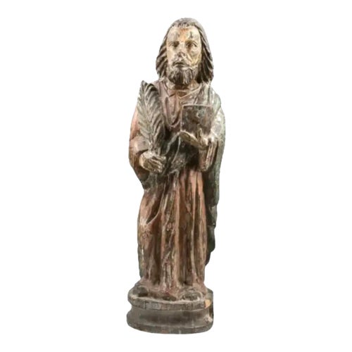 Early Carved Wood and Polychrome Religious Figure