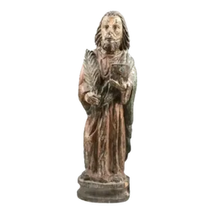 Early Carved Wood and Polychrome Religious Figure