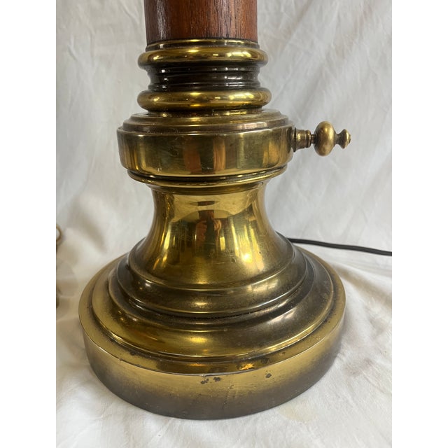 Stiffel 1970s Mid Century Modern Brass/Wood Stiffel Table Lamps - Set of 2 For Sale - Image 4 of 8