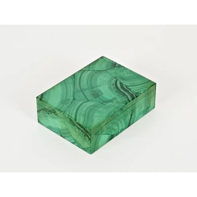 Stunning and unique luxury jewelry or decorative box, fully crafted from gorgeous, vibrant green Italian malachite marble....
