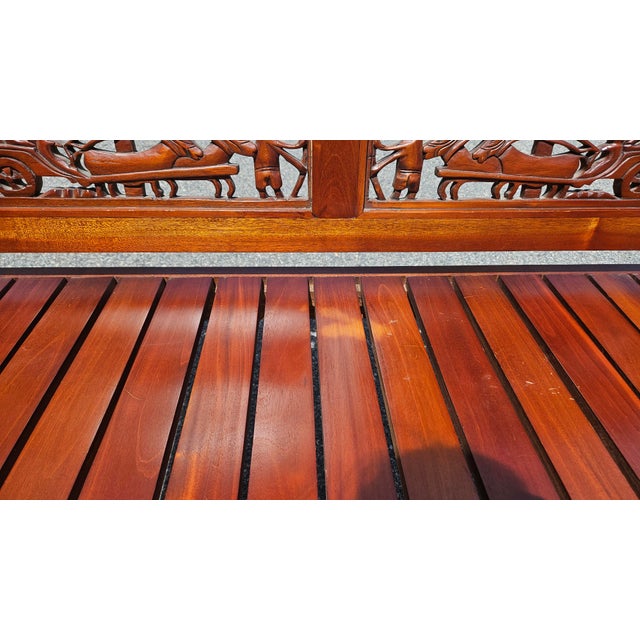 Brown Late 20th Century Hand Carved Folk Art Wood Bench For Sale - Image 8 of 11