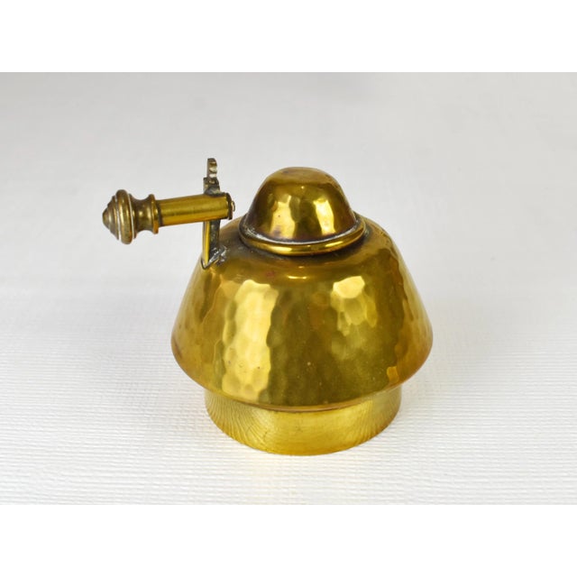 Antique Victorian Brass Tea Kettle With Burner Set With Ceramic Handle For Sale - Image 9 of 12