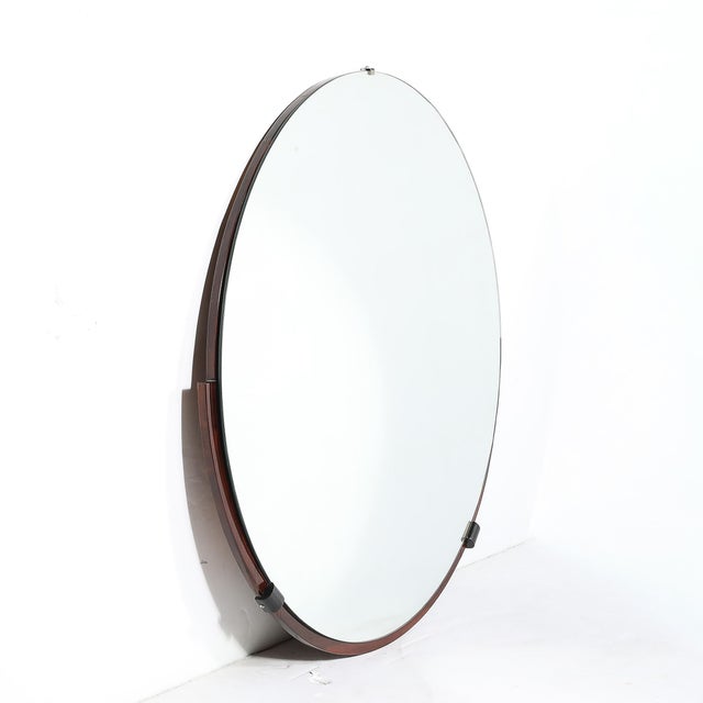Art Deco Round Mirror With Walnut & Black Lacquer Half Border Detailing For Sale - Image 11 of 14