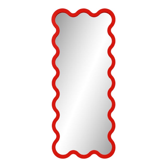 Large Organic Wall Mirror With Sculptural Red Wavy Frame Hvyli 16 by Oitoproducts For Sale