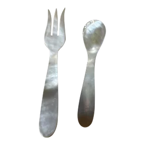 Pair of 1970s Mother-Of-Pearl Small Fork and Spoon
