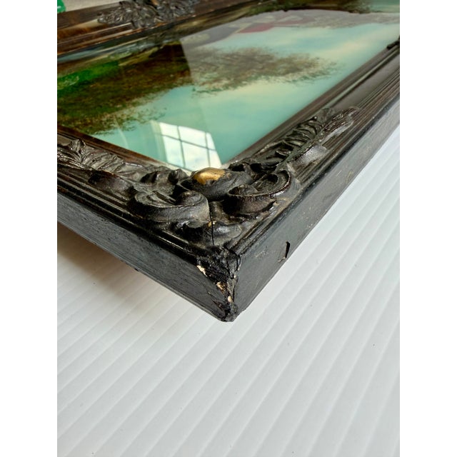 Early 20th Century Art Nouveau Reverse Painting, Mother-of-Pearl Inlay Scottish Highlands Cottage in Ornate Frame For Sale - Image 16 of 18