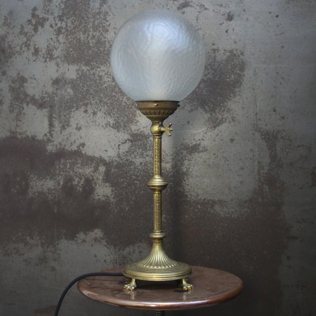 1920s French Art Deco Brass and Frosted Glass Table Lamp, 1920s For Sale - Image 5 of 11