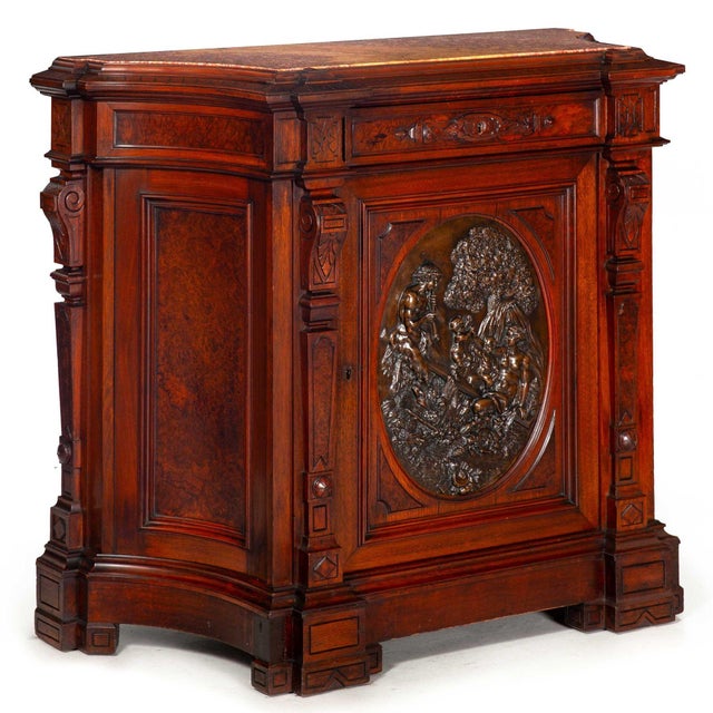 Renaissance Renaissance Revival Walnut and Marble Cabinet W/ Bronze Clodion Plaque For Sale - Image 3 of 18