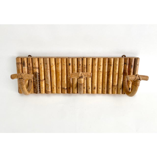 Mid-Century Italian French Riviera Rattan & Bamboo Coat Rack For Sale In Los Angeles - Image 6 of 8
