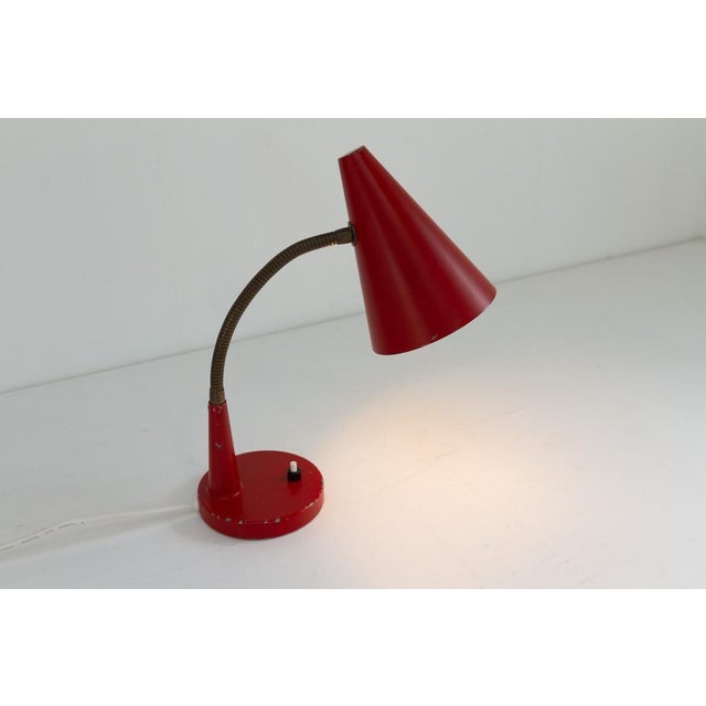 Red Vintage Danish Red and Brass Flexible Desk Lamp from Lyfa, 1950s For Sale - Image 8 of 17