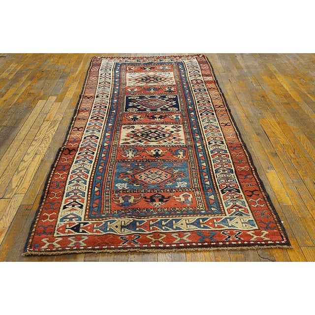 Persian 1900s Red Geometric Antique Nw Persian Rug 3' 9"x 9' 8" Handmade Wool Carpet For Sale - Image 3 of 6
