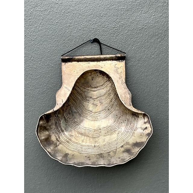 Silver Vintage Hand Hammered Metal Oyster Shell Serving Bowl For Sale - Image 8 of 13