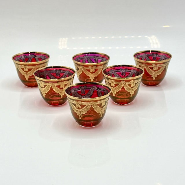 Italian Ruby Red Crystal Liqueur Cups with 24k Gold from Interglass, 1980s, Set of 6 For Sale - Image 4 of 11