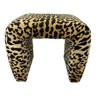 Vintage Waterfall Stool Recovered in Leopard Velvet For Sale