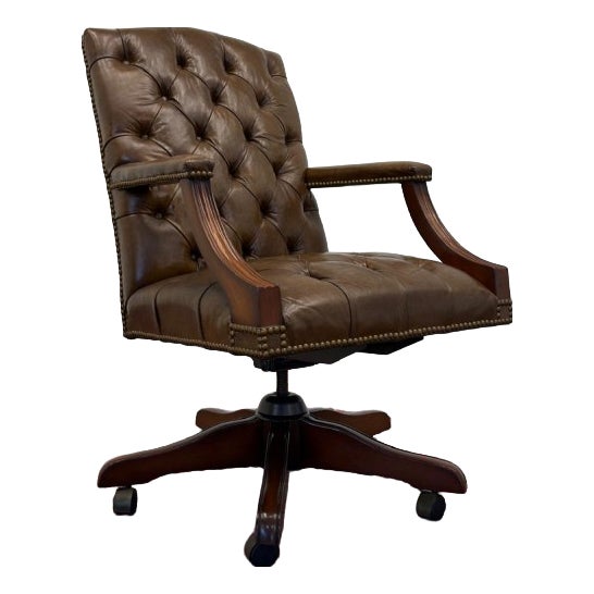 English Chesterfield Office Chair in Brown For Sale